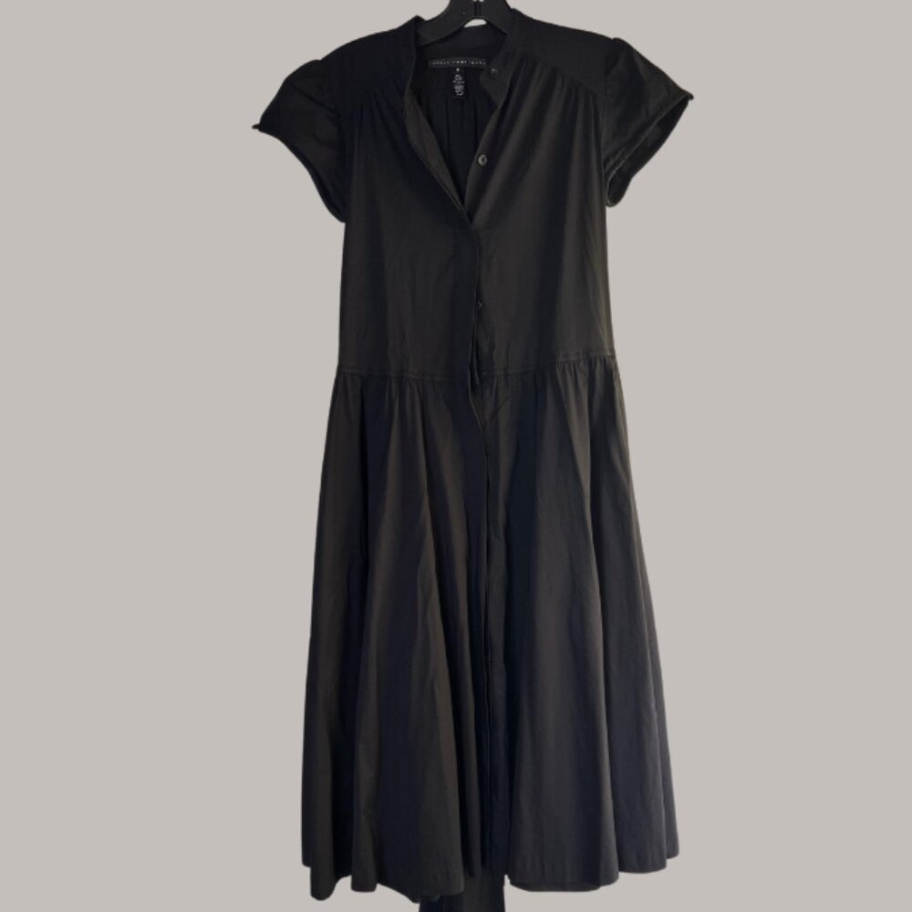 Black Capped Sleeved Button Front Fit & Flare Midi Dress